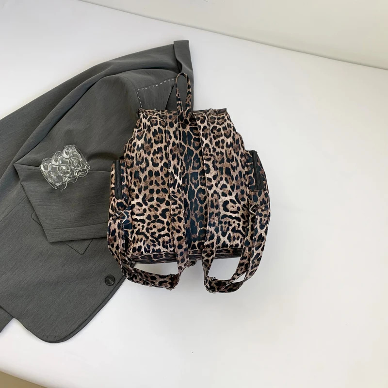 Leopard Colorblock Fashion PU Backpack Large Capacity Flap Drawstring Personalized Bags for Women Mochila 250102