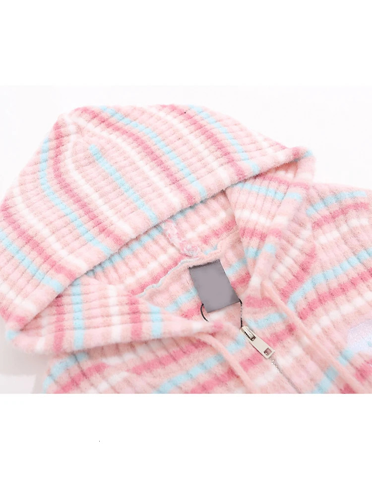Autumn Winter Woman Korean Fashion Sweet Striped Hoodie Sweater Knitwears Long Sleeve 2000s Aesthetic Y2k Cute Core Colorful 250102
