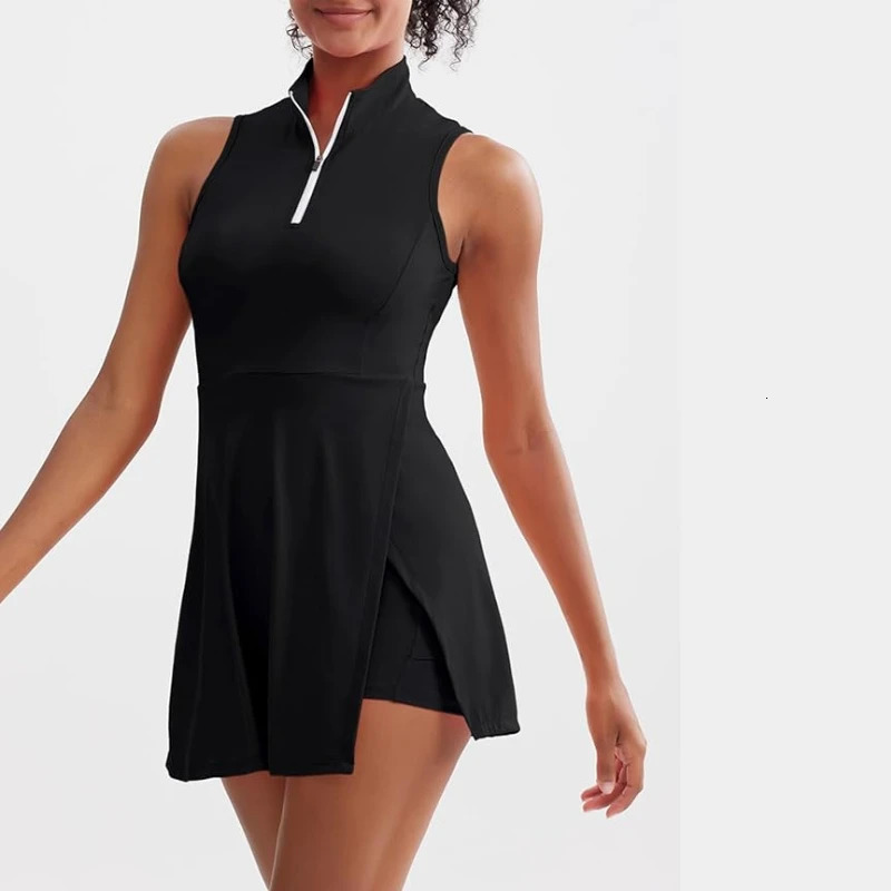 Summer Solstice Womens Tennis DressFashion 2-in-1 Tennis Golf Sports DressPolo Collar Womens Fitness Dress sleeveless 250106