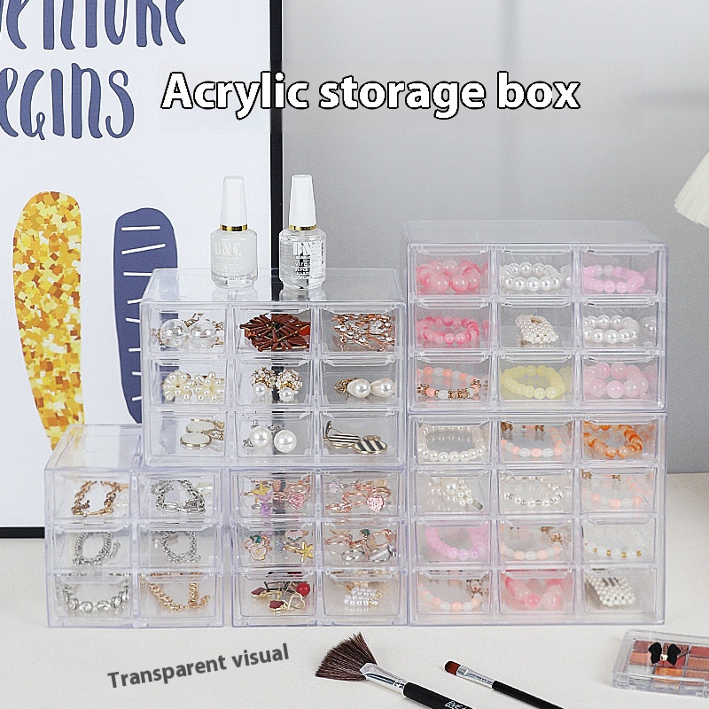 Transparent jewelry box earrings earrings jewelry storage box beads necklace beads nine lattice storage box