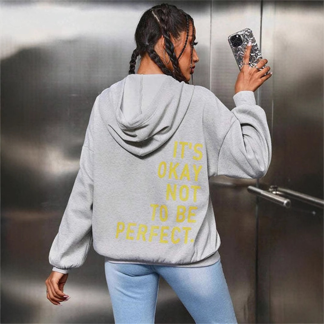 Women's Multicolored Letter Printed Versatile Casual Long Sleeved Pullover Loose Hooded Sweatshirt