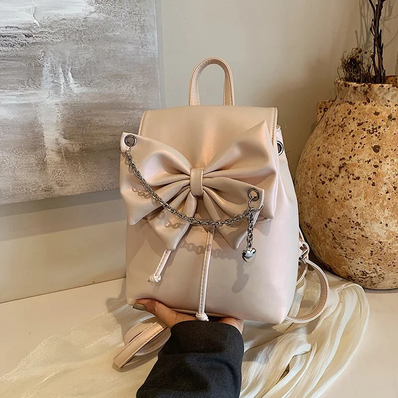 Selling High-quality Solid Color Stitching Casual PU Womens Backpack Versatile Large Capacity Handbag Bow Buckle 250102