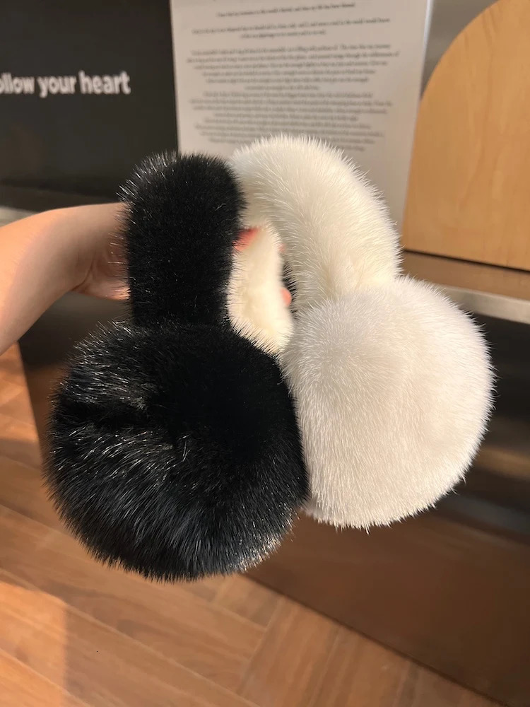Winter Women Warm 100% Real Natural Mink Fur Earmuff Outdoor Fashion Mink Fur Earmuffs Girl Winter Ear Protection 250106