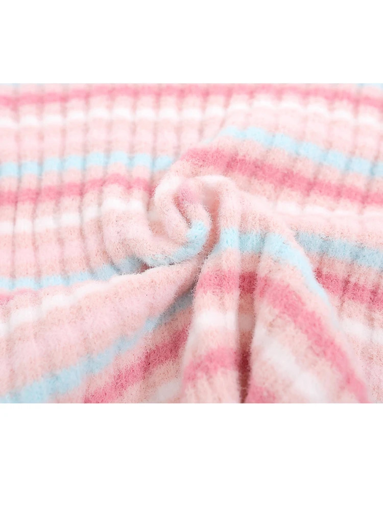 Autumn Winter Woman Korean Fashion Sweet Striped Hoodie Sweater Knitwears Long Sleeve 2000s Aesthetic Y2k Cute Core Colorful 250102