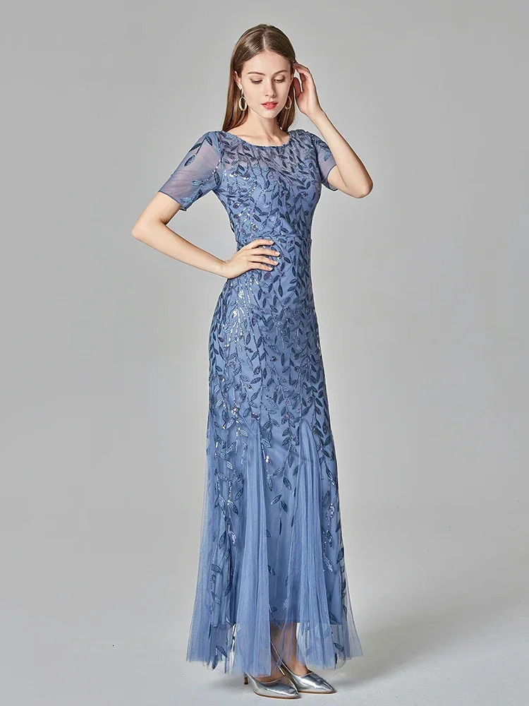 Plus size womens evening dress with fish tail short sleeved lace decal chiffon patchwork personalized long party evening dress 250103