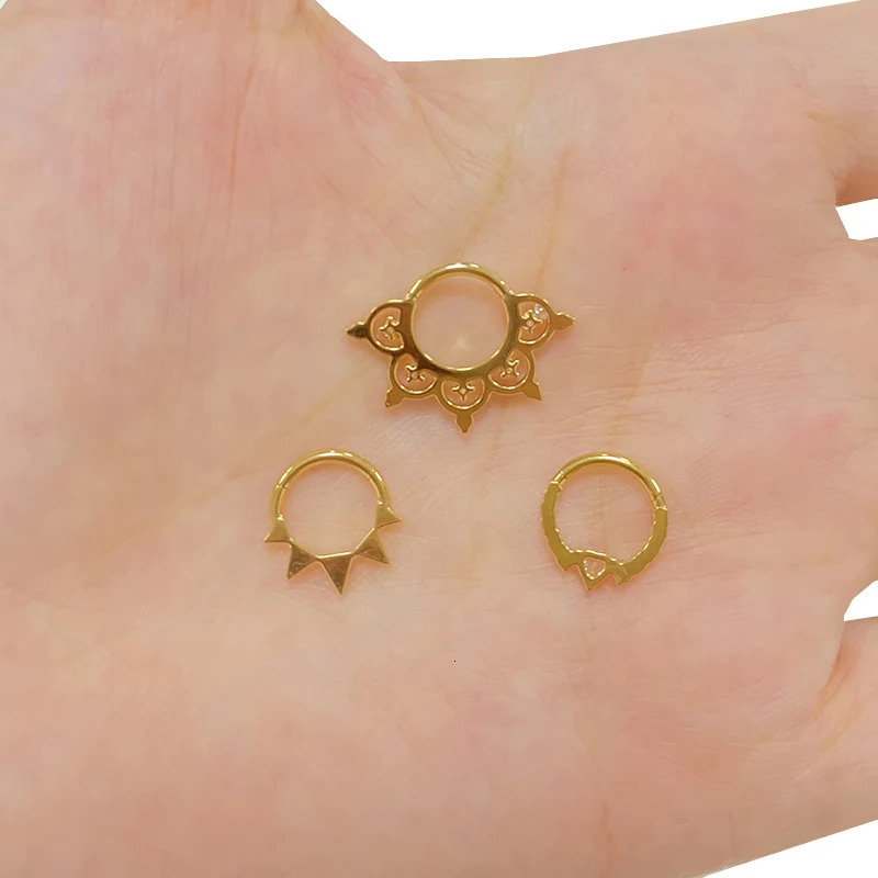 ASTM F136 EAR PIERC Fan-shaped and side CZ Ring Hoop Nose Rings Hinged Clicker Earring Labret Tragus Ring Body Piercing 250103