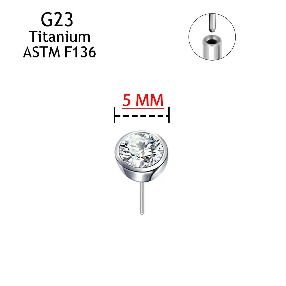 Wholesale F136 Earrings Threadless 5mm top Zircon Nose Piercing Push Pin Lip Studs Labret Nostril Rings Fashion Jewelry 250103