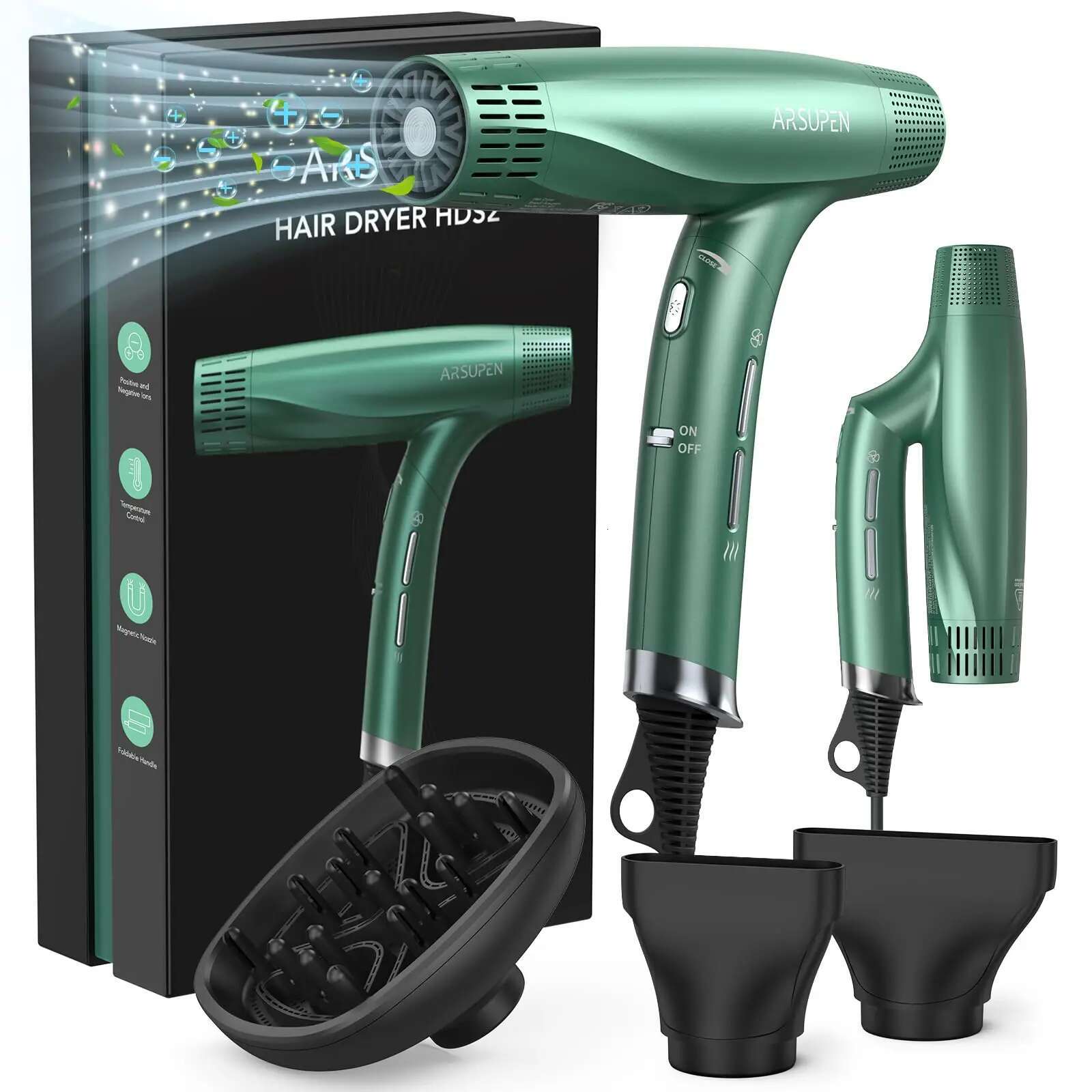 Hair Dryer with Diffuser Concentrator Nozzles Comb & Holder High Speed for Fast Drying 12 Modes as Salon Light Quiet 1875W