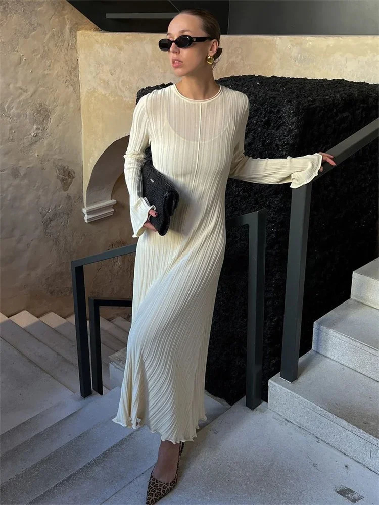 Tossy Knitwear Fashion Loose Maxi Dress Women LaceUp High Waist Ribbed Long Sleeve Party Female Knit Bandage 250103