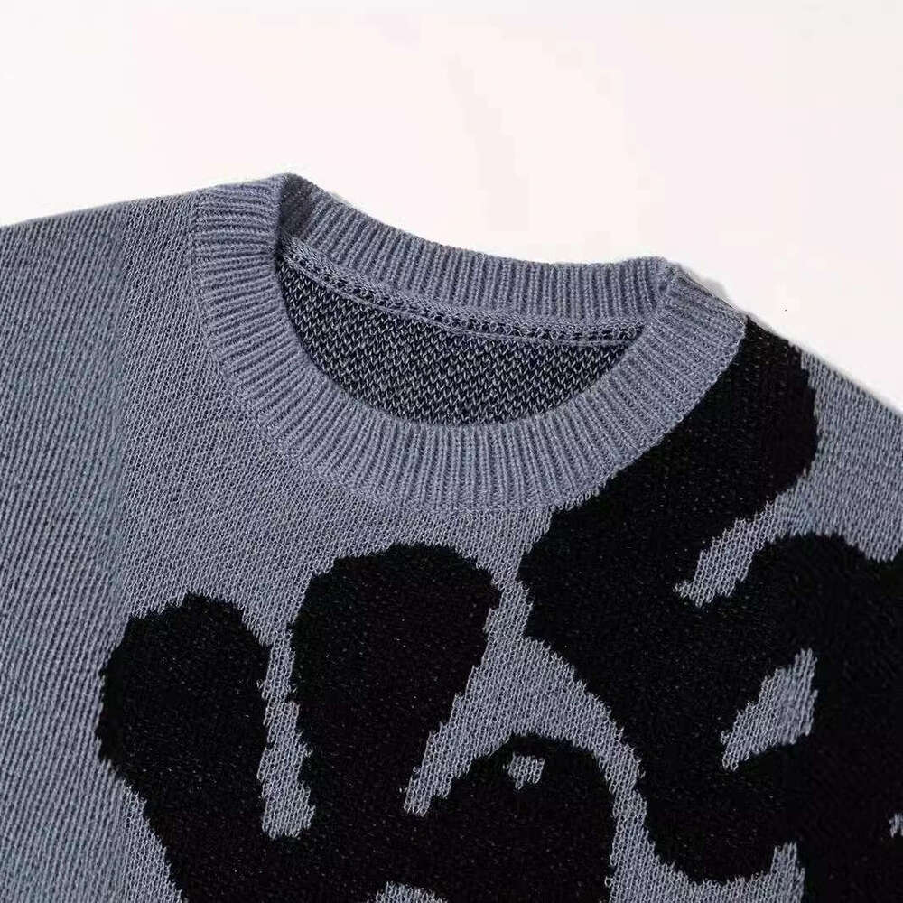 Knitted with letter jacquard pattern round neck long sleeved high street loose sweater dark style