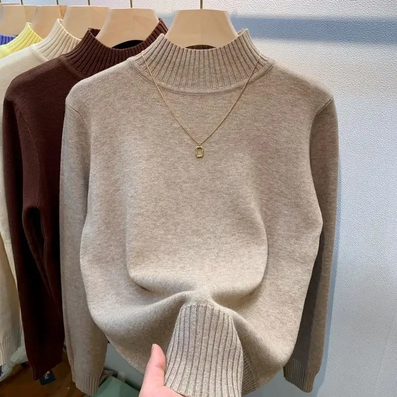 Candy Color Half Turtleneck Sweater Pullover Women Fall Winter Slim Soft Knitwear Jumper Korean Casual Warm Knit Long Sleeve Top 250103