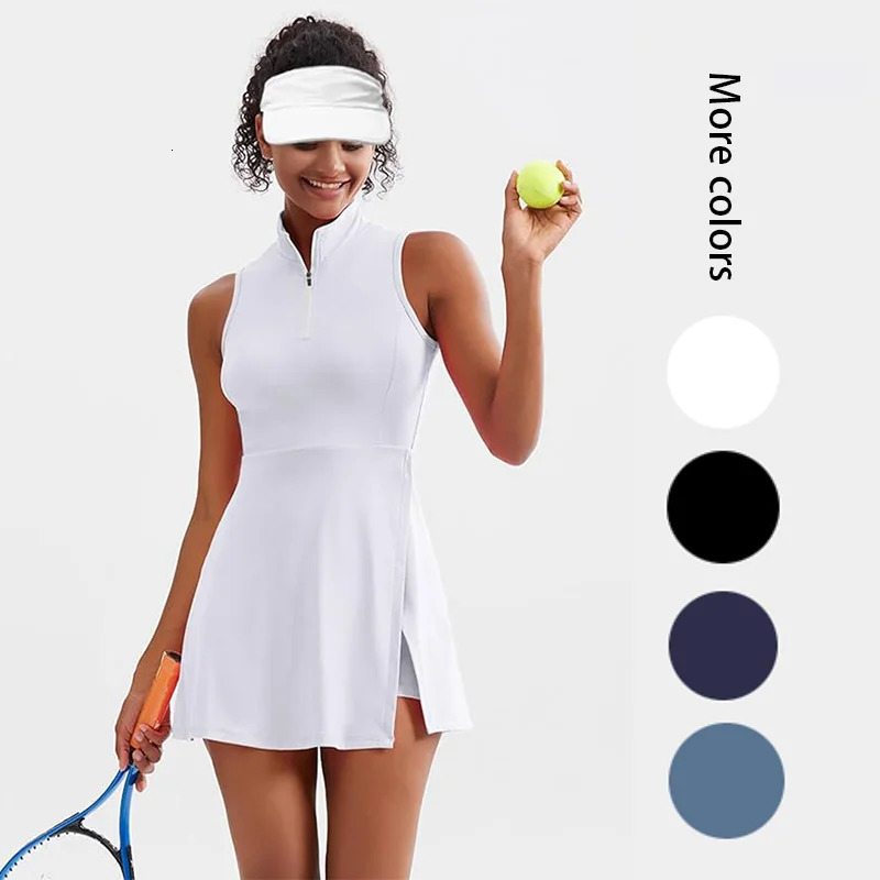 Summer Solstice Womens Tennis DressFashion 2-in-1 Tennis Golf Sports DressPolo Collar Womens Fitness Dress sleeveless 250106