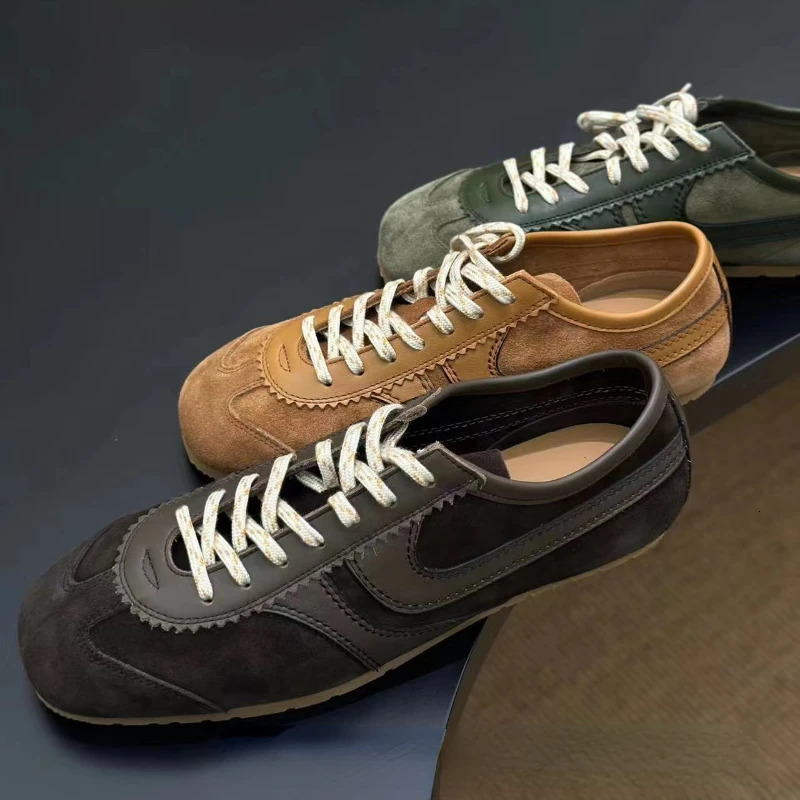 Genuine leather German training shoes womens sports 2024 autumn plus velvet retro collision training running shoes casual 250106