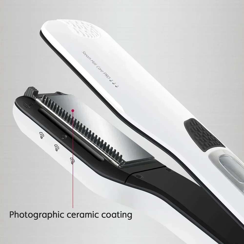 Professional Steam Wet Straightener Flat Straightening Iron Brush Titanium Ceramic Hair Comb Curler