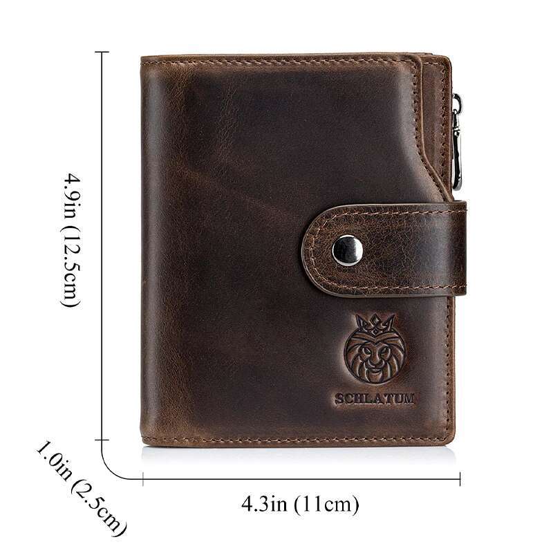 SCHLATUM Genuine Leather Business RFID Men Card Id Holder Coin Purse Travel Wallet Anti-Theft Swipe