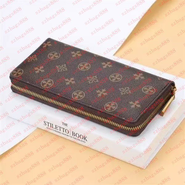 M60017 Painted Single Zippered Wallet Carry Money Cards and Coins Men Leather Card Clip Long Business Women