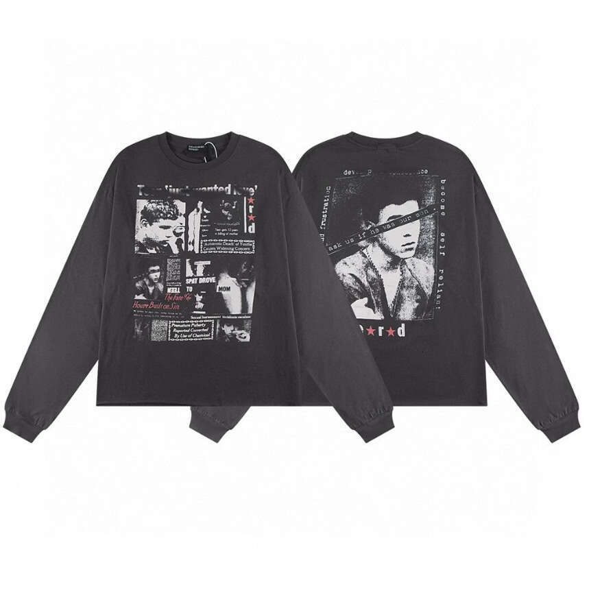 New Letter Character Printed Casual Round Neck Long Sleeve T-shirt for Men and Women High Street Trendy Brand Loose Bottom Top