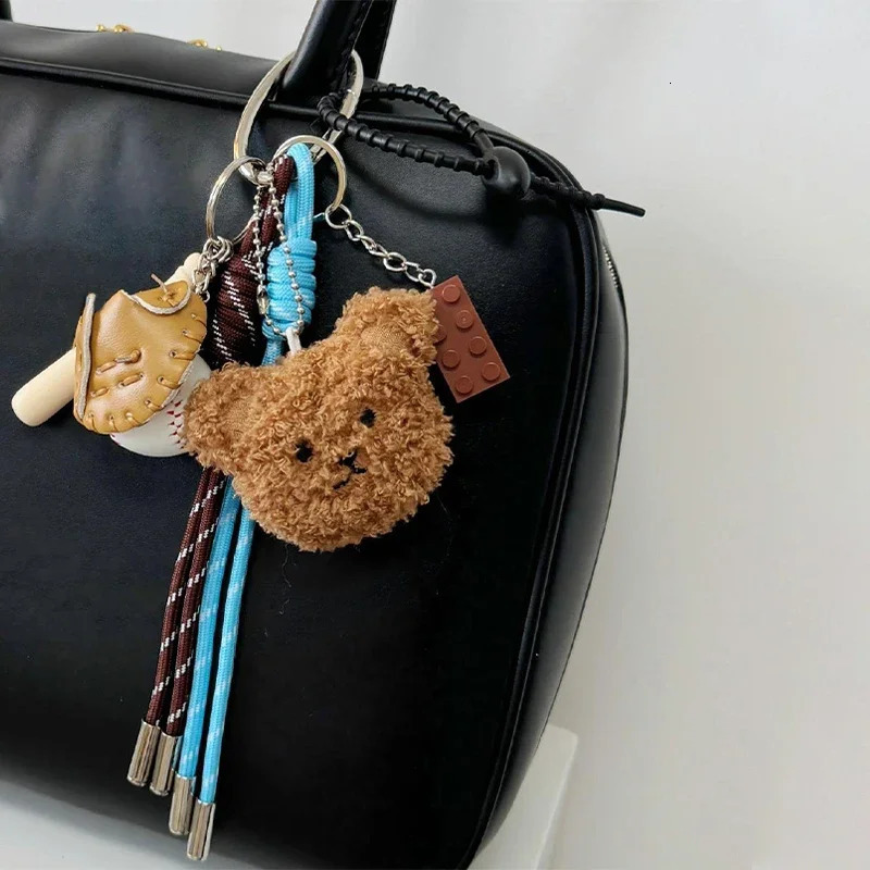 Trendy Pendant Accessories Y2k Cute Plush Bear Keychain Puppy Rabbit Baseball Postcard Mobile Bag Pendant For Girl Women Gifts250103
