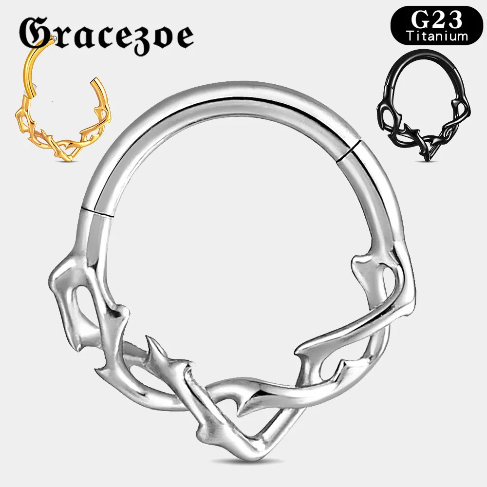 Gracezoe 1PCS ASTM F136 G23 Crown Thorns Nose Rings Septum Clicker Earrings Cartilage Tragus Helix Piercing Jewelry 250103