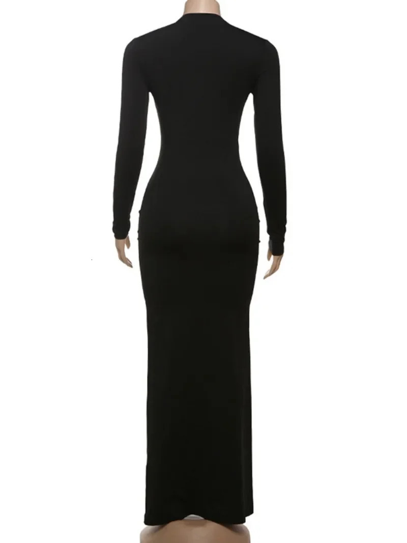 Chic Deep Vneck Hollow Out Evening Party Dresses for Women Autumn Winter Sexy Long Sleeve Bodycon Black Dress Festival Outfit 250103
