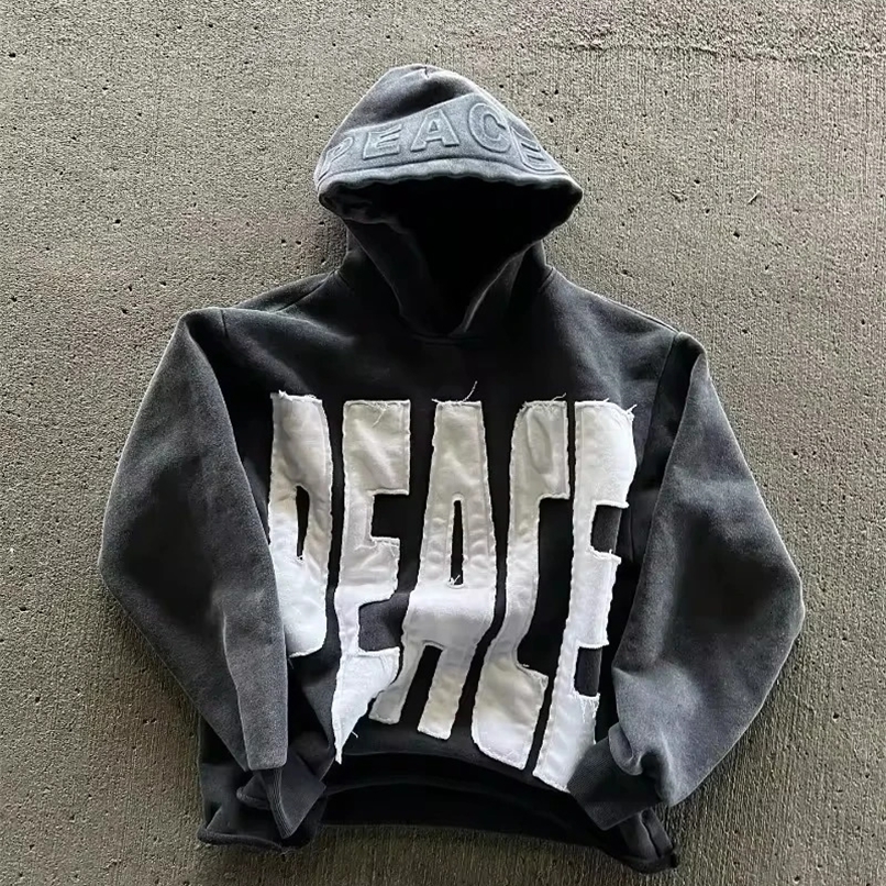 American Y2K Fashion Trend Letter Patch Hoodie Women Street Hip Hop Retro Loose Sweatshirt Couple Casual Joker Padded Hoodie 250103