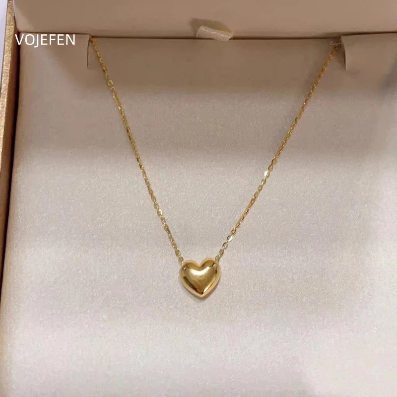 VOJEFEN 18K Gold Neck Heart Pendant Necklace Womens Jewelry On The Neck AU750 Pure Chain Original Girl Chokers Necklace 250106