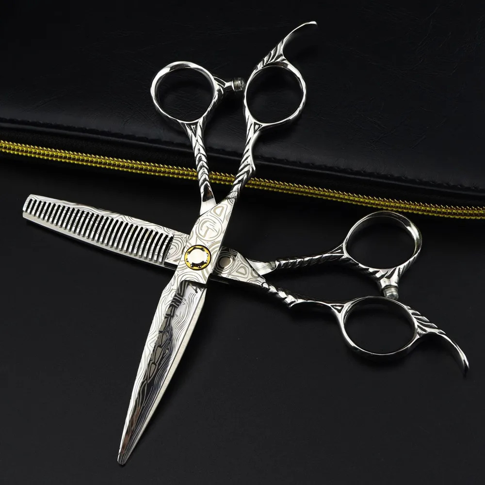 Professional 6 Left handed scissor Damascus Bearing hair scissors haircut thinning barber cutting shears hairdresser scissors 250106 S2563