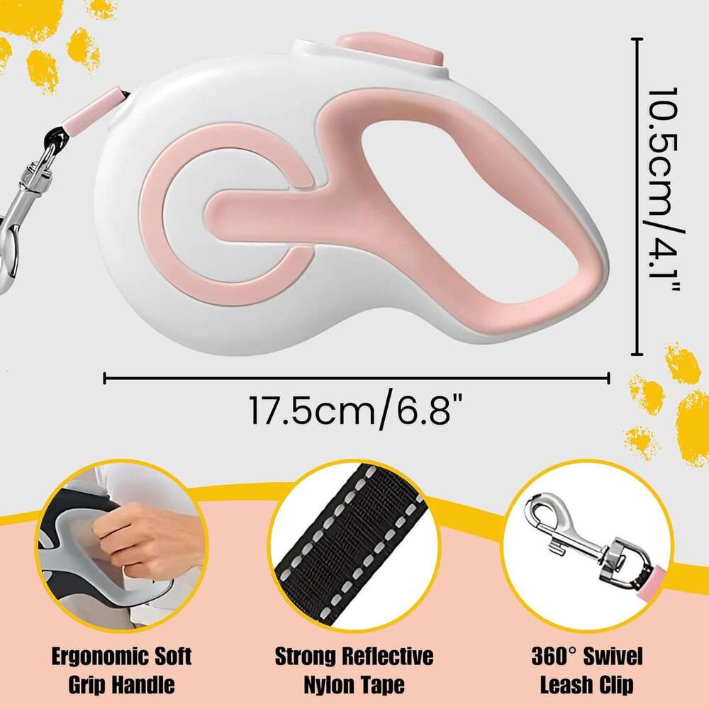 DHpet 360° Tangle-Free Retractable Dog Leash Walking Leash with One-Handed Brake Pause Lock Suitable for Small and Medium-Sized Dogs