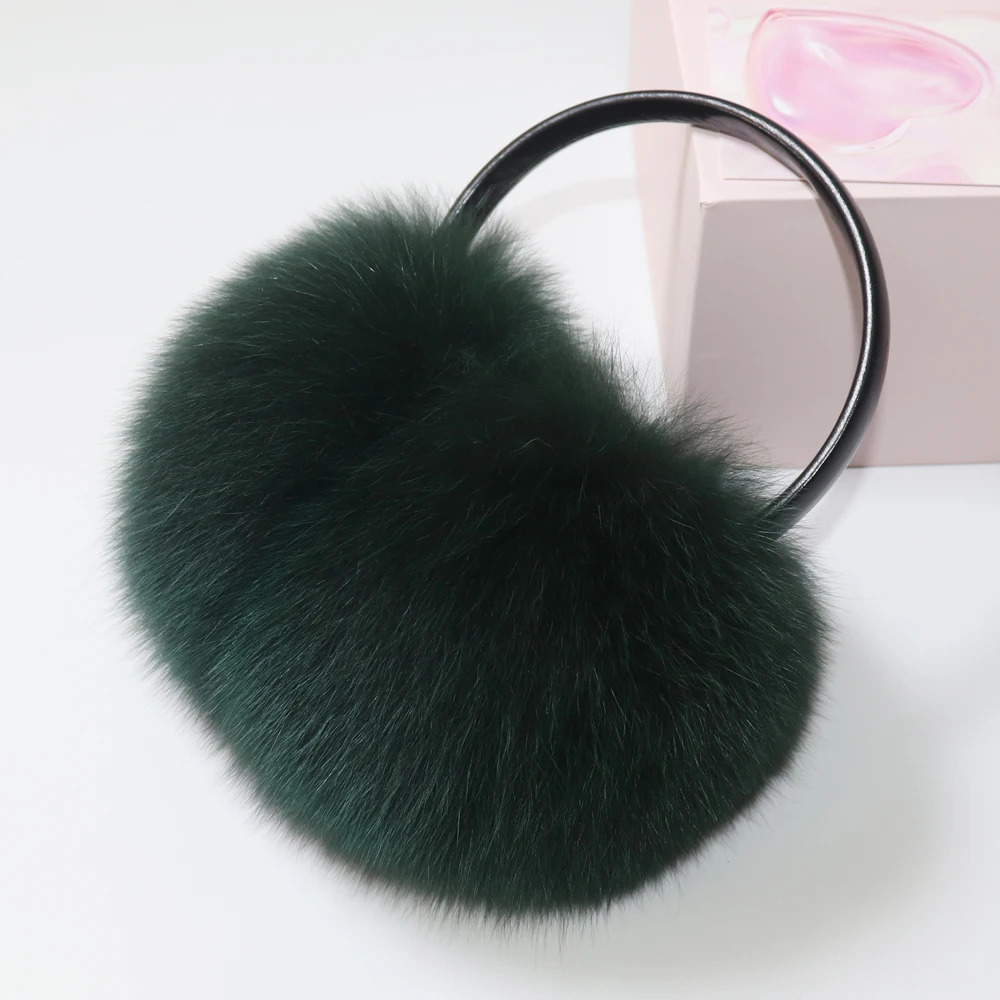 Arrival Women Plush Genuine Fox Fur Earmuff Winter Lady Big Pompoms Fox Fur Fluffy Earmuffs Warm 100% Real Fox Fur Ear Cover 250106