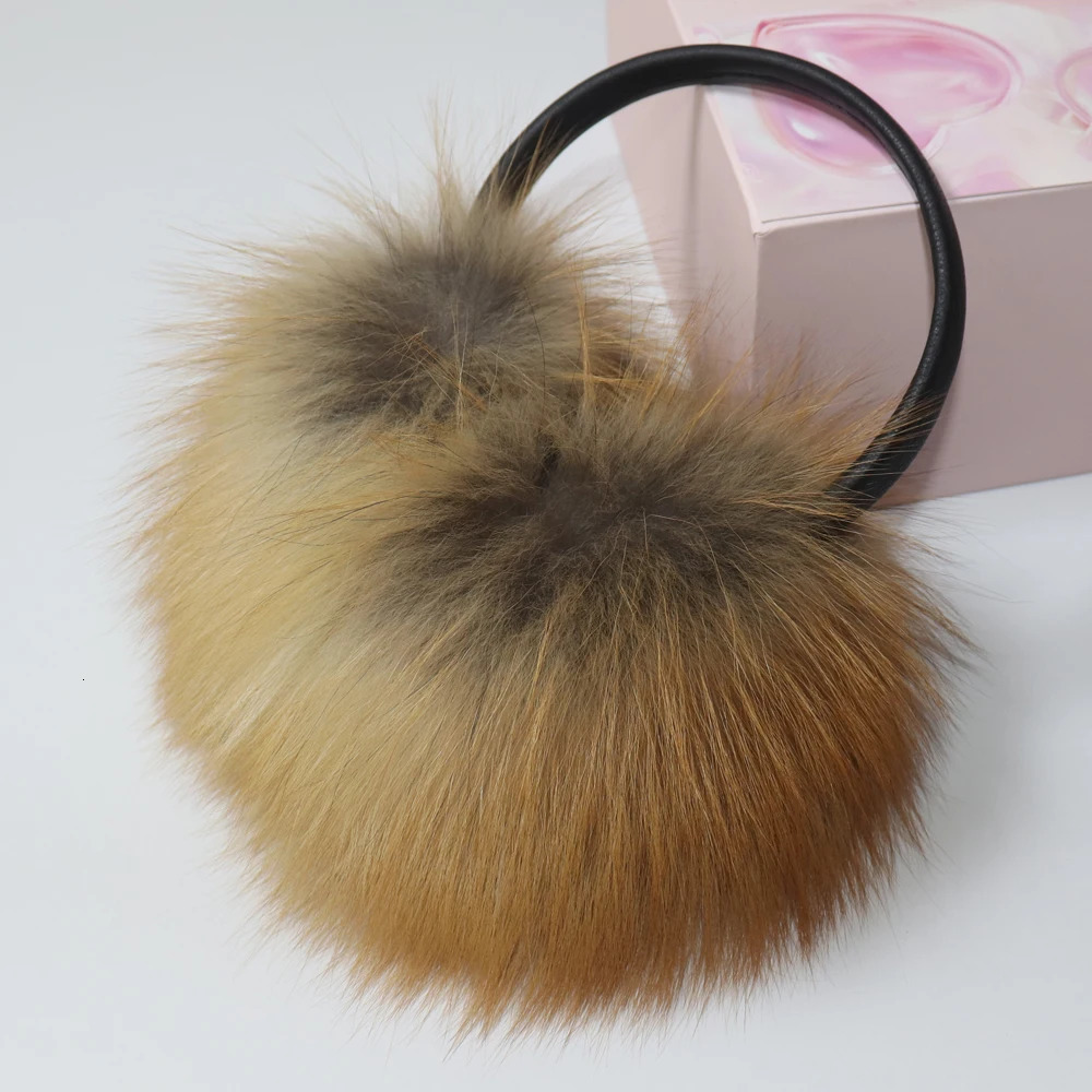 Arrival Women Plush Genuine Fox Fur Earmuff Winter Lady Big Pompoms Fox Fur Fluffy Earmuffs Warm 100% Real Fox Fur Ear Cover 250106