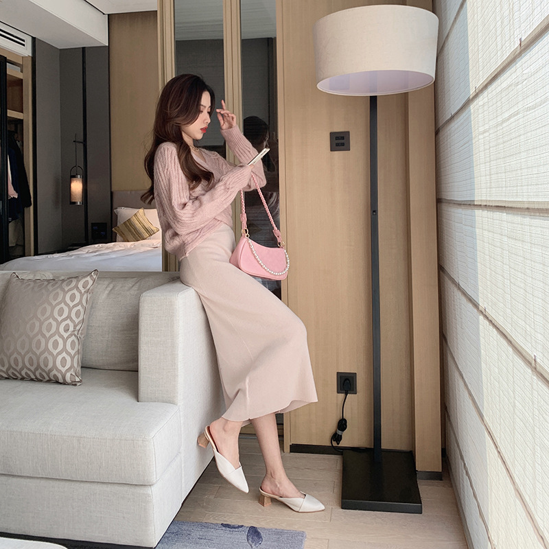 L11301 Knitted hip skirt women's spring fashion high waist slim wool mid-length skirt