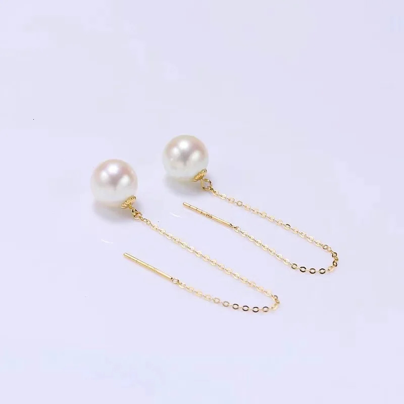 100% Real 18K Gold Natural Freshwater Pearl Drop Earrings Pure AU750 Simple Tassel Earrings for Women Fine Jewelry 250106