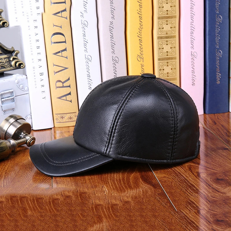 Men Women Real Cowhide Leather Earlap Caps Male Female Fall Winter 100% Real Cow Leather Hats Casual Outdoor Baseball Cap 241230