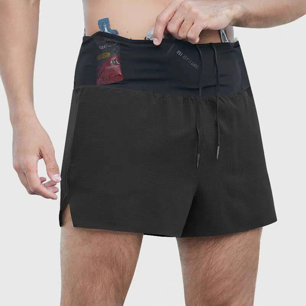 Mens Running Shorts Marathon Breathable Quick Dry Double Layer Sport Hight Waist With Back Zipper Pocket Workout Jogging 250103