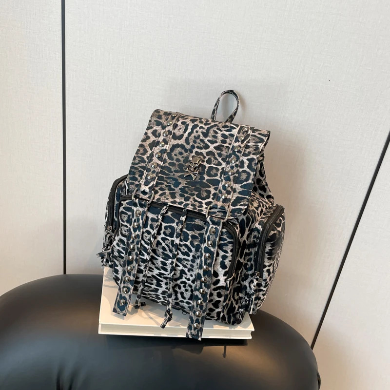 Leopard Colorblock Fashion PU Backpack Large Capacity Flap Drawstring Personalized Bags for Women Mochila 250102