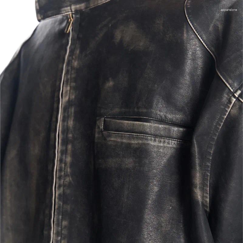 Men's Jackets American Hip Hop Vintage Wipe Color Locomotive To Do Old PU Leather Jacket Coat For Men