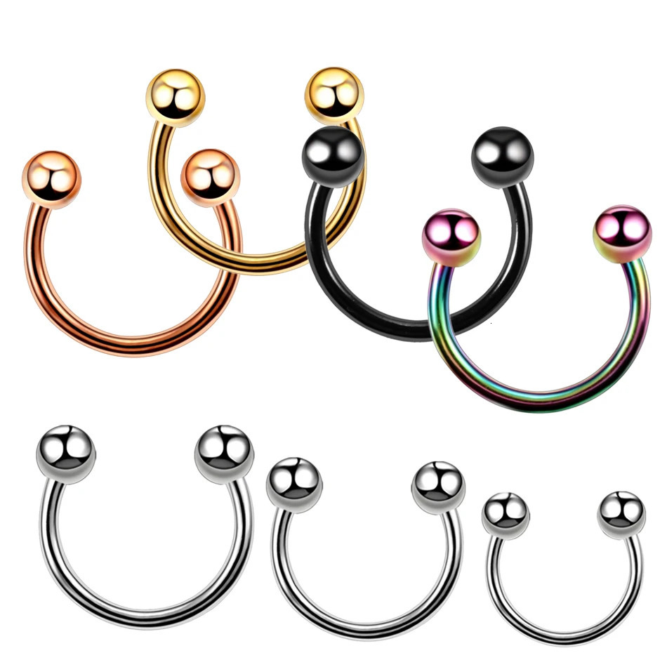 10PCS G23 Horseshoe Ring Piercing Crystal Ear Tragus Cartilage Eyebrow Lip Ring Nose Septum Hoop Rings Piercing Jewelry 250103