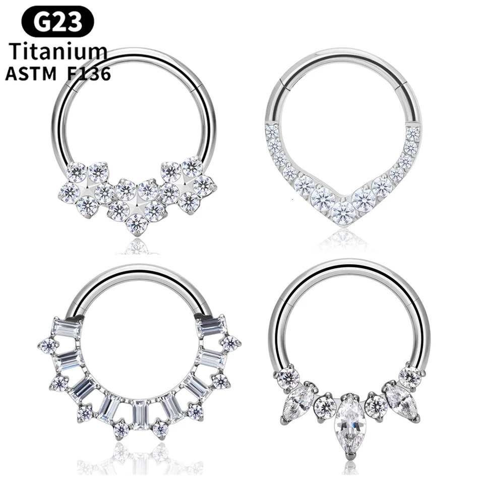 G23 Ear Helix Piercing CZ Water droplets fan-haped Earring Cartilage Conch Tragus Piercing Septum Nose Ring Jewelry 250103