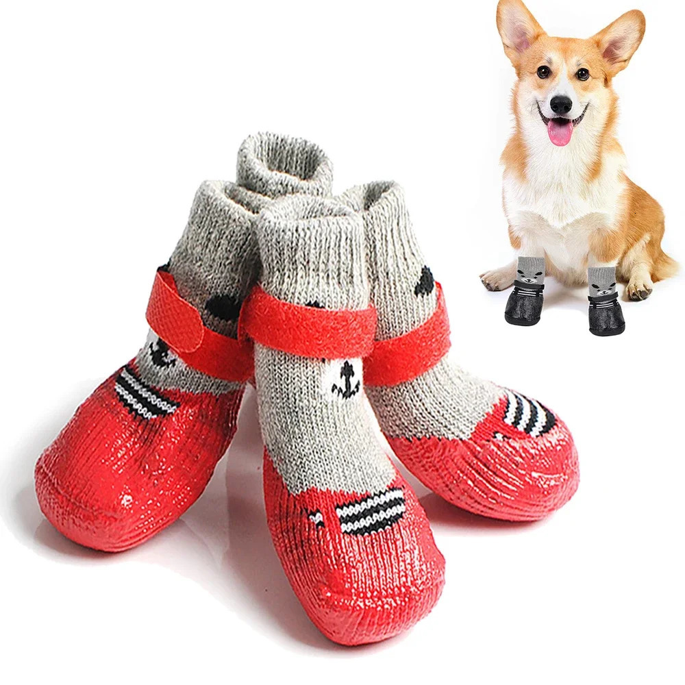 Pets Waterproof Shoes Outdoor Pet Non-Slip Wear-Resistant Rain Shoe Socks Winter Cartoon Knitted Warm Pet Socks 250106