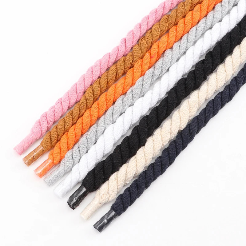 Quality Round Shoelaces Handwoven 1CM Shoelace Threestrand Cotton Rope Solid Color Bold Twist Decoration Shoe Laces 250106