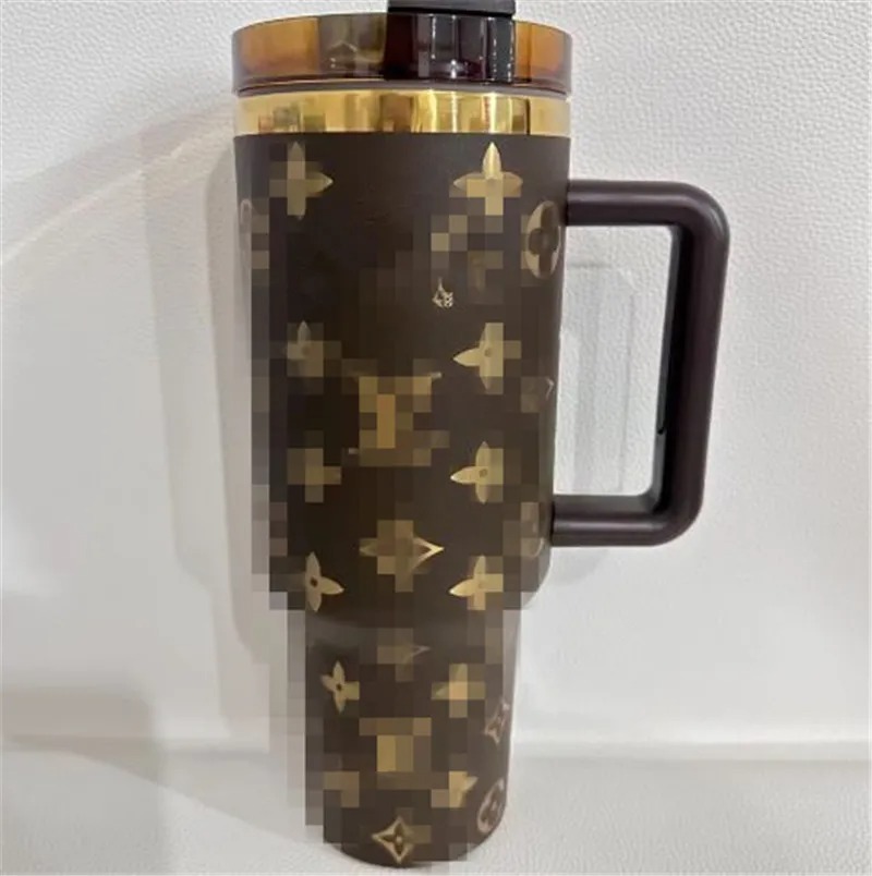 Ship From USA 40oz Mugs Pink Rose Blue Magnolia Holiday red Stainless Steel Tumbler with Silicone Handle Lid and Straw Cups Mugs Target water bottle Floral DHL