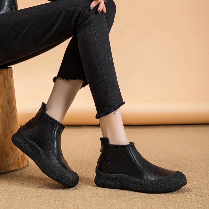 AIYUQI Women Booties Retro Fall Genuine Leather Flat Women Ankle Boots Round Toe Casual Large Size Women Shoes Boots