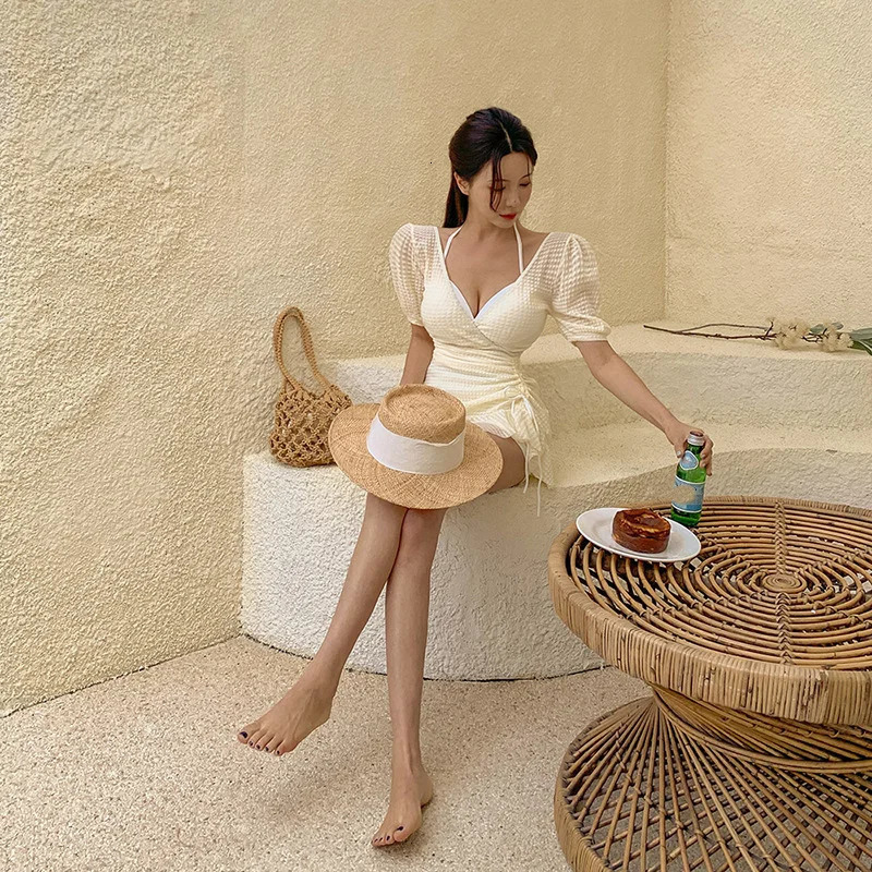 White One Piece Swimsuit Women Swimwear Sexy Ruffle Dress Swimming Suit Korean Monokini Bodysuit Beach Wear Bathing 250106