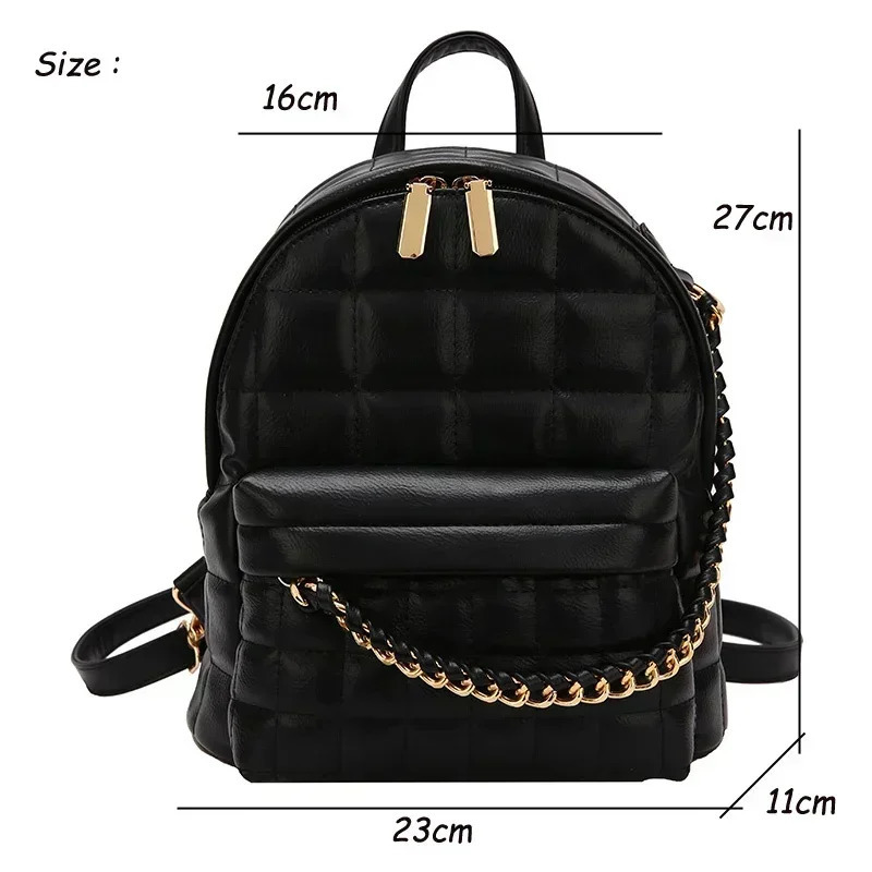 Fashion Women Leather Backpack Chain Teenage Shoulder Bag Backpacks Rucksack Small Female Daypack Bags 250102