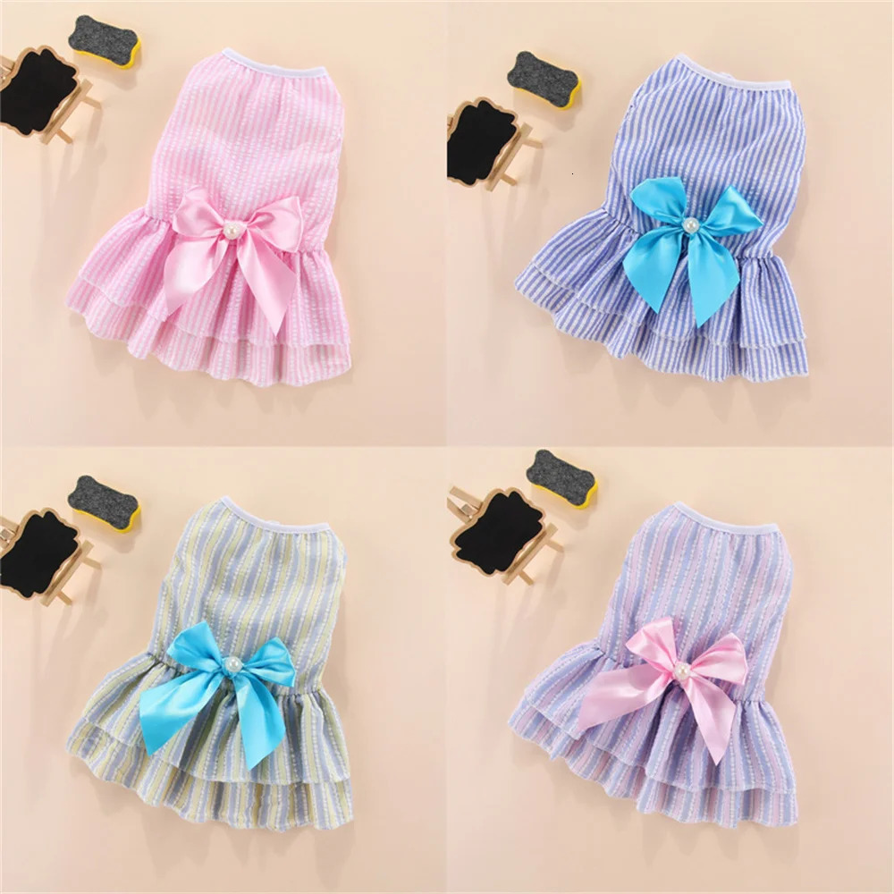 Cat Puppy Princess Dress Summer Pet Clothes Striped Plaid Dresses with Bow for Cats Kitten Rabbit Clothing ropa para gato 250106