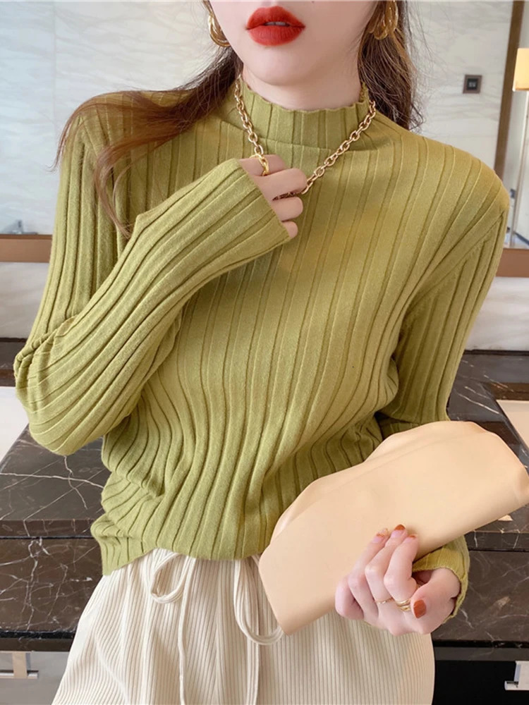 Autumn Winter Knitted Ribbed Turtleneck Sweater Women Clothes Long Sleeve Slim Basic Pullover Woman Sweaters Solid Tops 250103