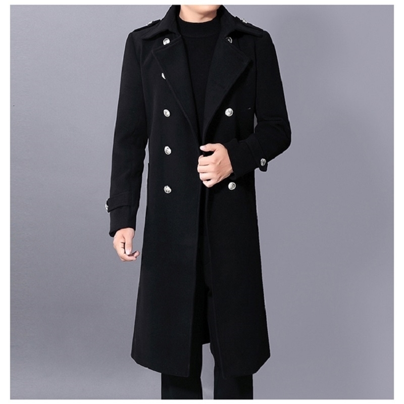 Long dust coat Men Winter Warm Trench Woolen Cloth Coat Mens Double Breasted Slim Casual Jackets Solid Business Outwear 241220