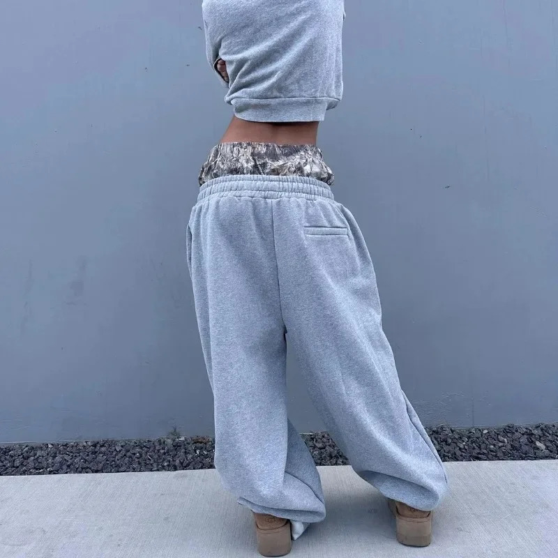 Y2K retro mens sports pants camouflage high waisted embroidered pattern wide leg pants Harajuku fashion street loose casual pants 250103