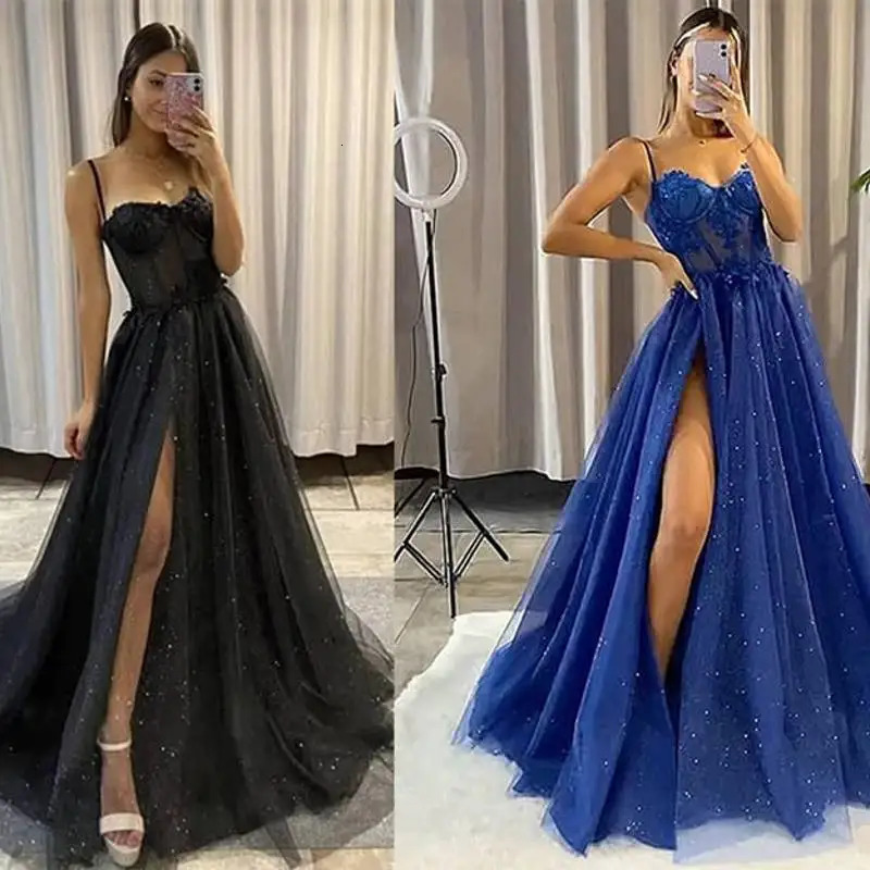 Sparkling chiffon ruffled ball gown long ball gown spaghetti strap lace decal 3D floral stitching bridal gown cocktail party 250103
