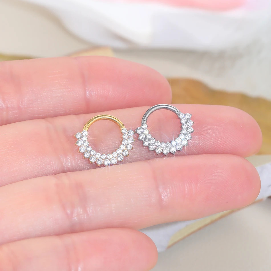 1PC ASTM F136 16G CZ Hinged Clicker Segment Hoop Ring CZ Daith Tragus Earring Septem Ear Nose Piercing Body Jewelry 250103
